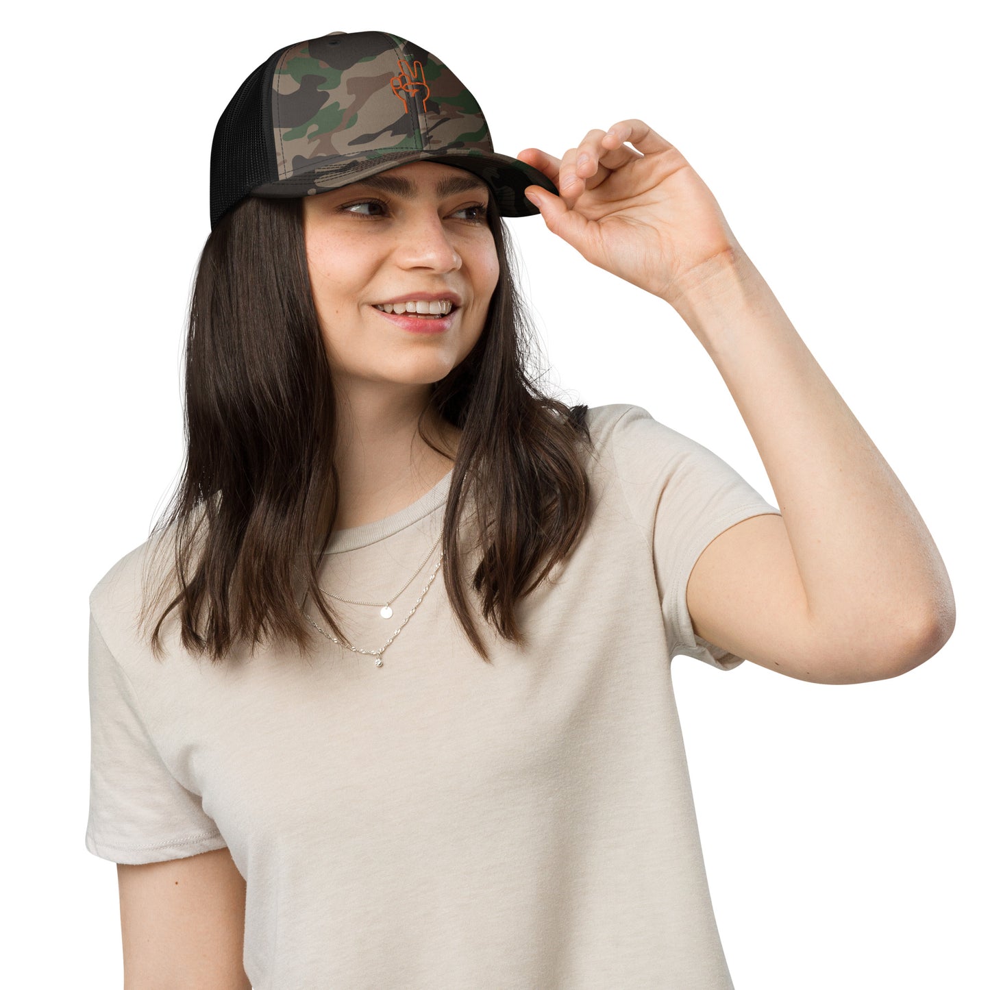 Camo Peace Hand Trucker Hat